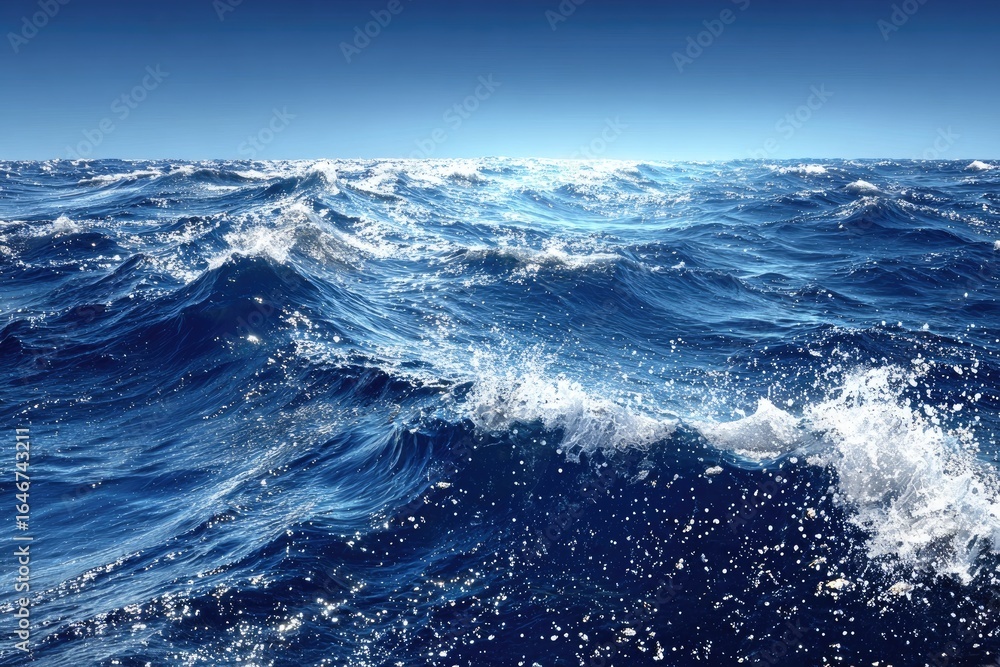 Fototapeta premium Vast, dark blue ocean waves under a clear sky
