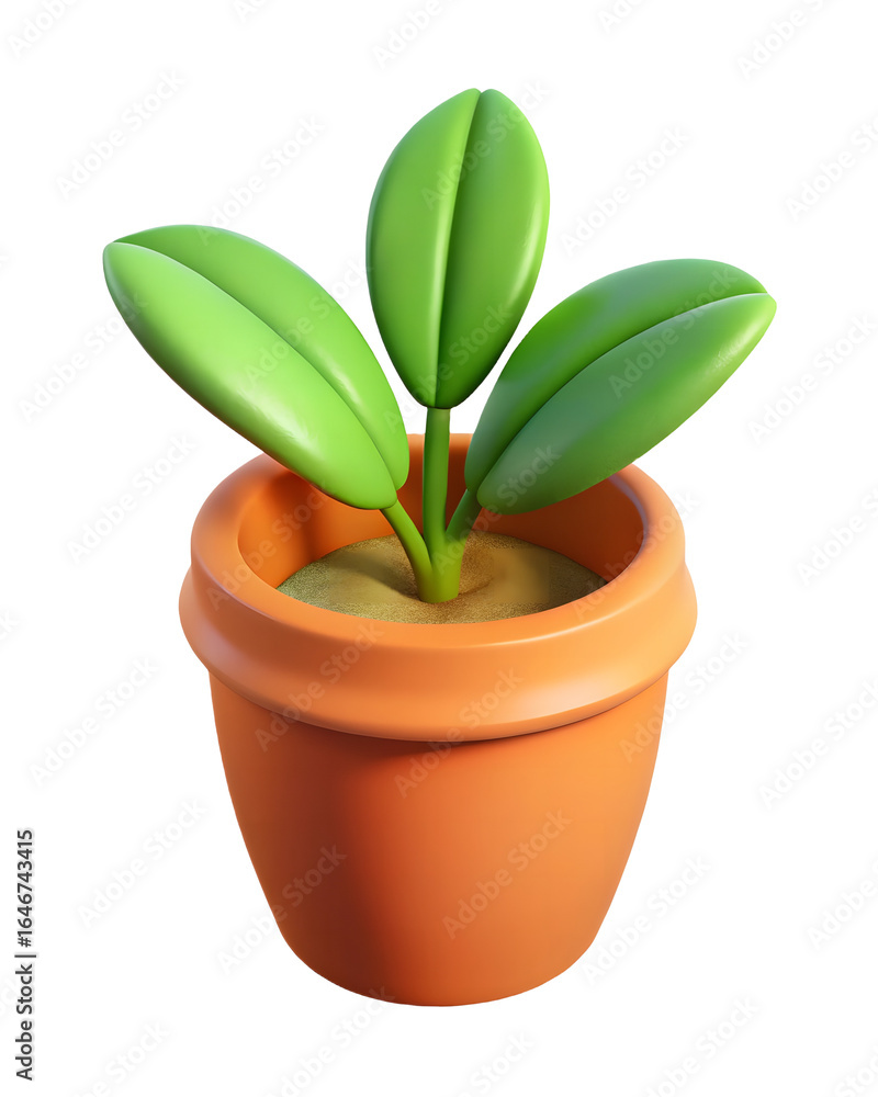 3d icon of small green plant in terracotta pot isolated on transparent background 3d icon of small green plant in terracotta pot isolated on transparent background
