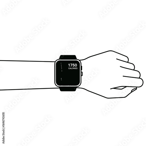Smartwatch displaying 1750 calories burned, ideal for fitness and health tracking, A smartwatch on a wrist showing calorie count, perfect for lifestyle blogs and wellness content