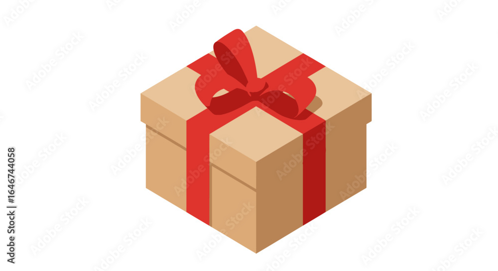 Obraz premium Isometric Gift Box with Red Ribbon Vector