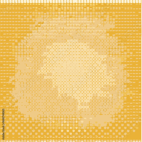 A close-up macro view of a golden textile with a classic, tight basket weave pattern, showcasing the intricate threads and the rich, metallic shimmer of the fabric.