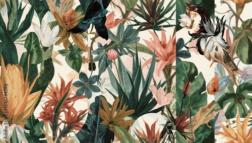 Vibrant Maximalist Flora and Fauna Collage