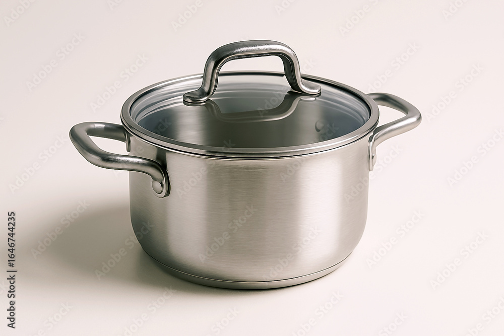 Small stainless pot with glass lid isolated on white background Small stainless pot with glass lid isolated on white background
