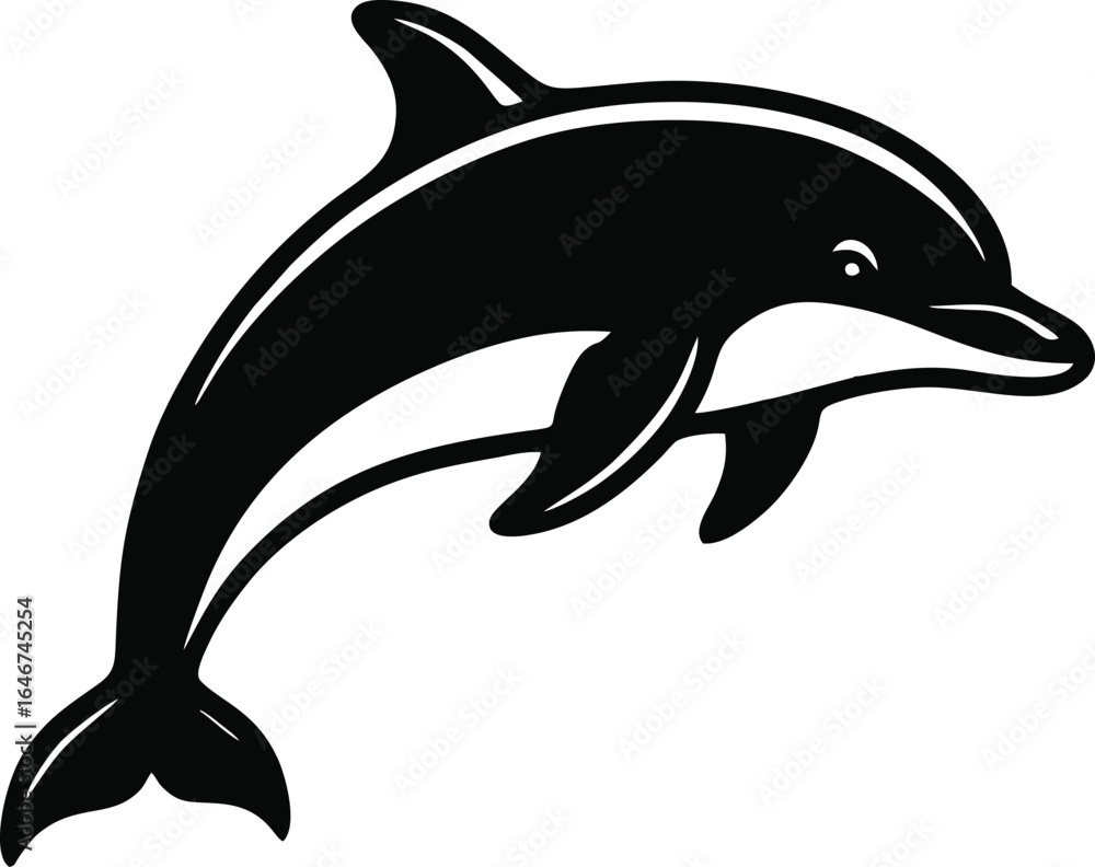 Obraz premium Black and White Dolphin Silhouette Vector Illustration