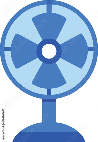 blue bladed electric table fan front facing on transparent background