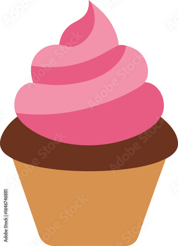 chocolate cupcake with pink frosting swirl on transparent background