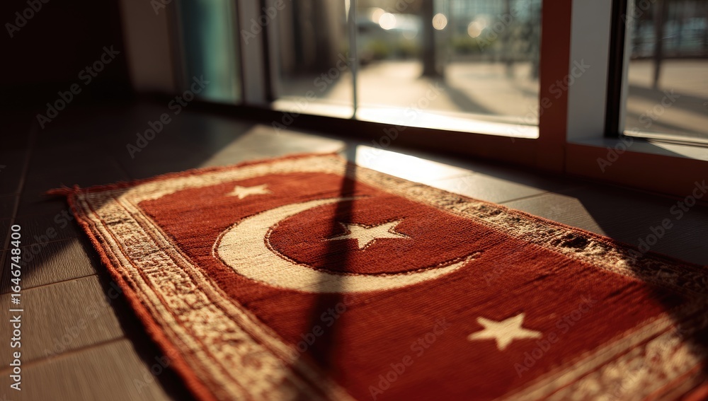 Naklejka premium Prayer rug in sunlight by window