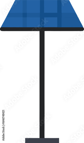 single solar panel mounted on tall dark pole on transparent background