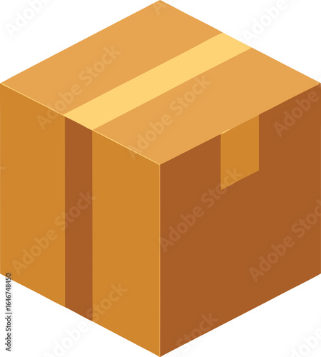 small brown cardboard box sealed with tape on transparent background