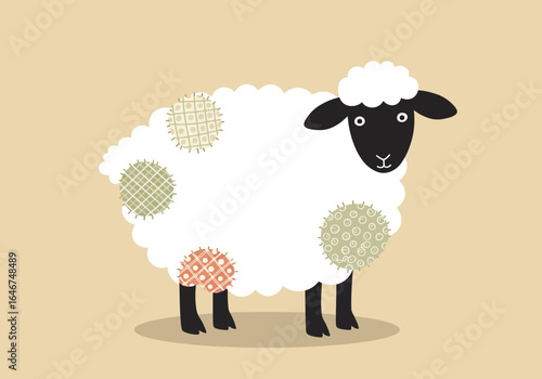Cartoon Sheep with Colorful Patchwork Design Illustration