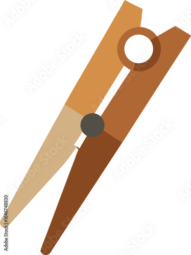 wooden clothespin with metal spring on transparent background