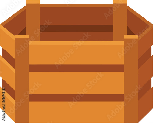 wooden crate with slatted sides empty on transparent background