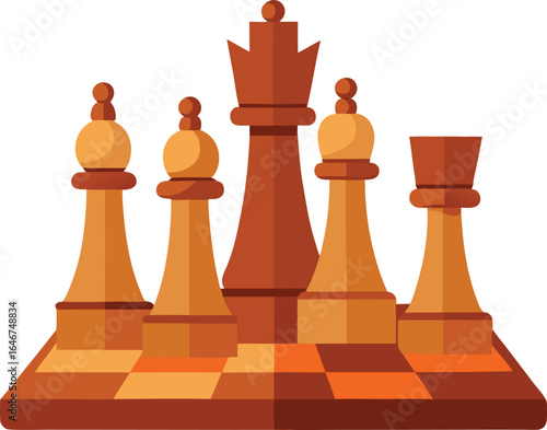 wooden chessboard with scattered game pieces on transparent background