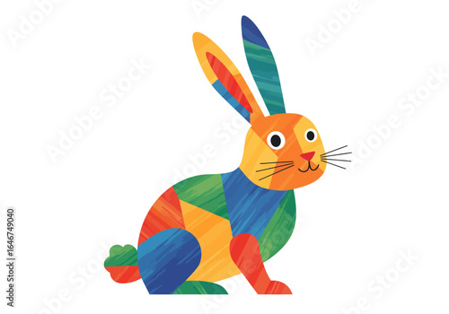 Colorful Geometric Rabbit Illustration with Long Ears and Whiskers
