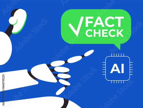 Fact check with AI. Concept of thorough fact-checking or easy compare evidence. Flat Vector stock illustration.