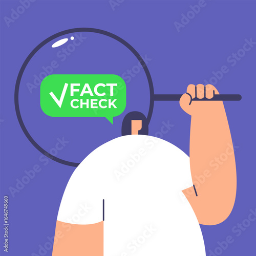 Fact check research. Concept of thorough fact-checking or easy compare evidence. Flat Vector stock illustration.
