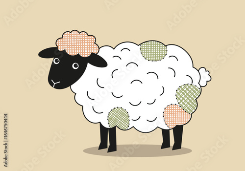 Cartoon Sheep with Patches and Black Head Illustration