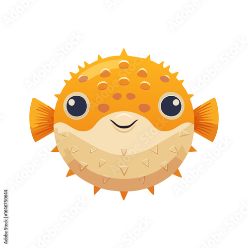 A cartoon pufferfish with a spiky, defensive pose