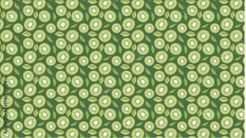 A detailed macro shot of a kiwi slice, emphasizing the beautiful pattern of its black seeds and the juicy, translucent quality of its bright green flesh.