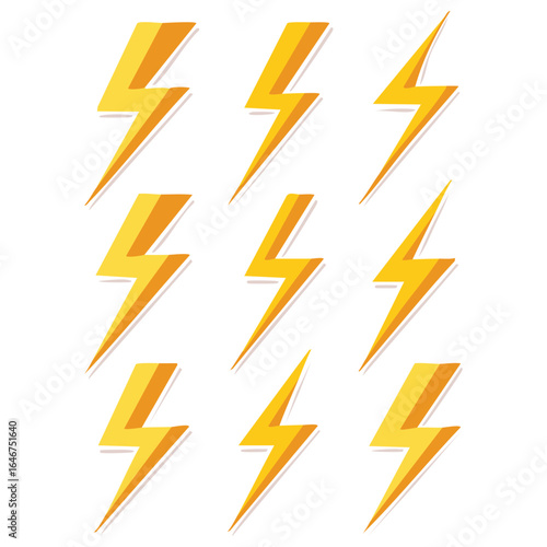 Free Download A graphic design collection of various lightning strike silhouettes, capturing the raw energy of a thunderstorm, perfect for logos, icons, or weather illustrations. - GFXLoad