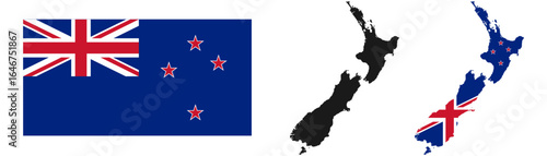 Billede på lærred New Zealand flag map vector illustration