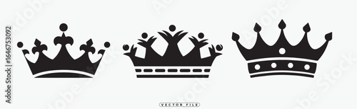 Set of Four Different Black Crown Silhouettes on White Background