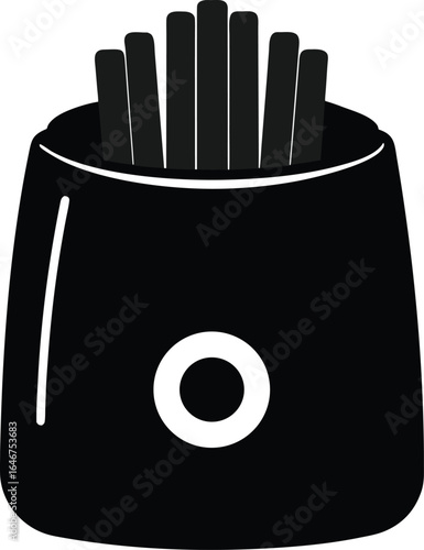 black cosori air fryer filled with fries on transparent background