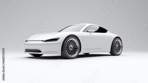 Futuristic white electric supercar with clean design and smooth lines. On a white minimalist background.