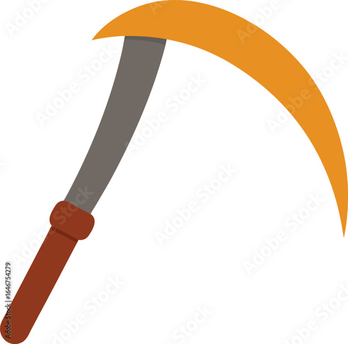 handheld sickle curved blade wood handle on transparent background