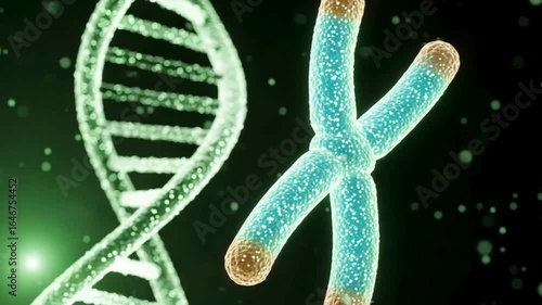 3D animation of a glowing X chromosome and a DNA double helix
