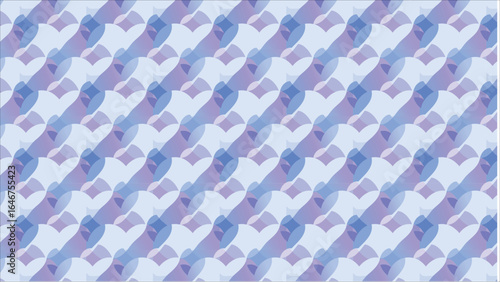 A seamless and dreamy abstract design with a minimal feel, composed of layered, see-through shapes with soft color transitions in lavender and sky blue.