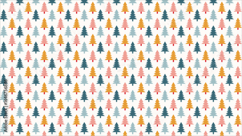 A seamless and modern holiday pattern with a variety of stylized, abstract Christmas tree designs, perfect for trendy and minimalist wrapping paper or textiles.