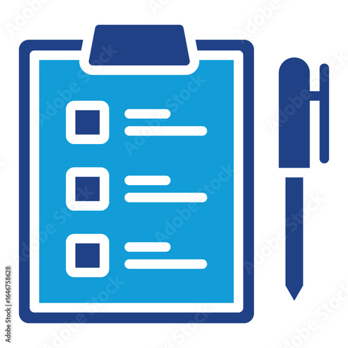 Task List Glyph Blue Silhouette Icon Design Vector - Clipboard with checklist and pen, representing task planning, to-do list, or work tracking