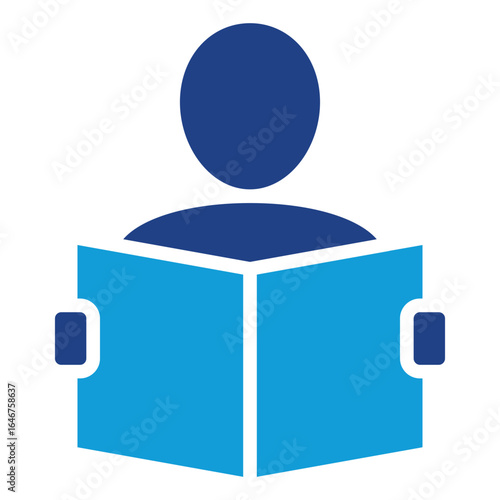 Training Manual Glyph Blue Silhouette Icon Design Vector - person reading an open manual, representing training, learning, or onboarding processes in a company