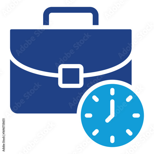 Work Schedule Glyph Blue Silhouette Icon Design Vector - Briefcase with a clock, depicting job schedule, work hours, or office time