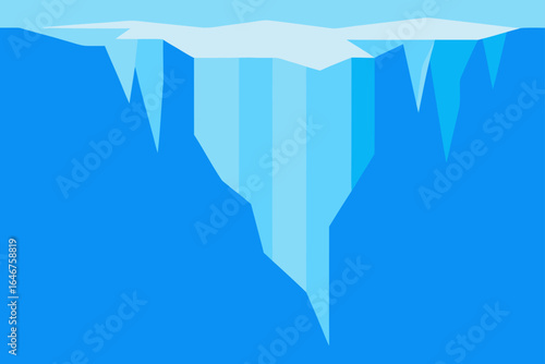 Stark iceberg illustration floating in the ocean, a visual representation of climate change and environmental issues