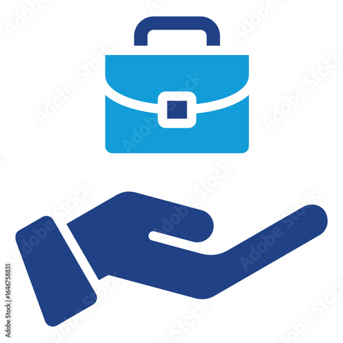 Job Offering Glyph Blue Silhouette Icon Design Vector - hand offering a briefcase, symbolizing job opportunity, hiring, or professional offer