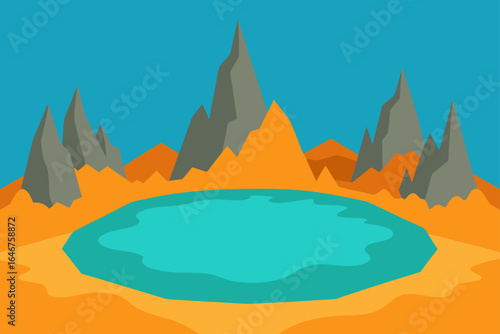 Stunning desert oasis landscape, tranquil water reflecting sky, perfect for travel posters and adventurous themes