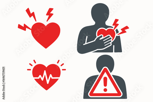 Heart Attack Symptoms and Cardiac Emergency Warning Icons