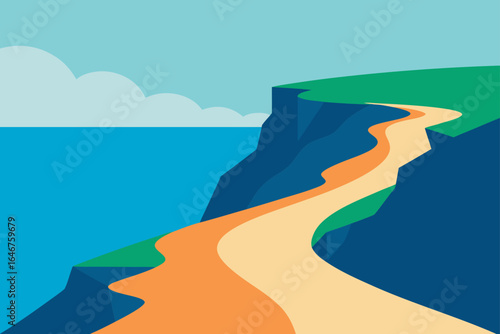 Stunning coastal trail winds along dramatic cliffs near ocean, inviting summer adventure and exploration