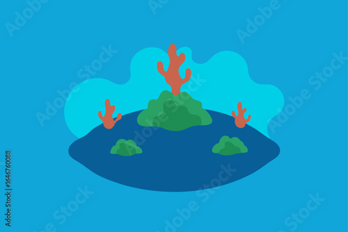 Captivating desert island oasis with vibrant cacti and lush vegetation illustration scenery adventure travel