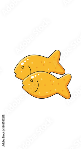 Two golden fish shaped savory baked crackers with a slightly salty flavor perfect for snacking