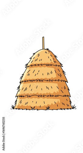 An illustration of a stacked hay bale in a farm field ready for harvest season