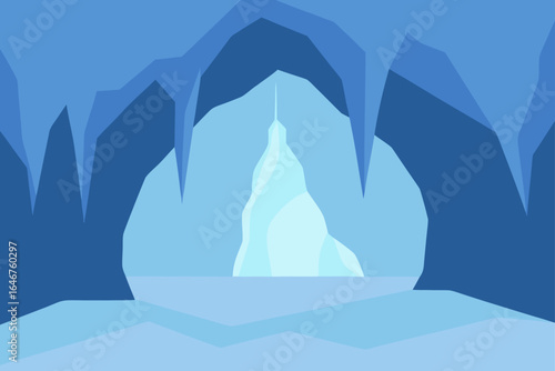 Frozen cavern with icy stalactites, mysterious ice cave perfect for winter wonderland design projects