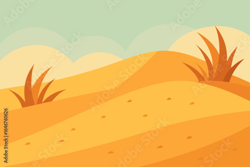 Beautiful desert landscape with rolling sand dunes and sparse vegetation under a calm sky