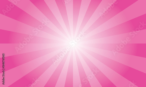Razzle dazzle rose pink background with white sun ray. Abstract texture with light of sunburst. Radial glowing beam of sunlight. Retro background with flash. Design of sunbeams vector illustration.
