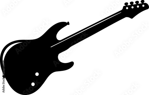 Silhouette depiction of a six string electric guitar with headstock and body in black color tone