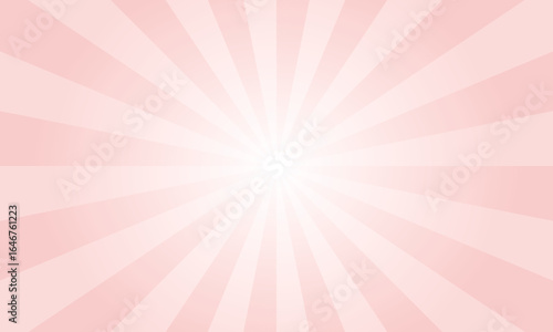Rose quartz pink background with white sun ray. Abstract texture with light of sunburst. Radial glowing beam of sunlight. Retro background with flash. Design of sunbeams vector illustration.
