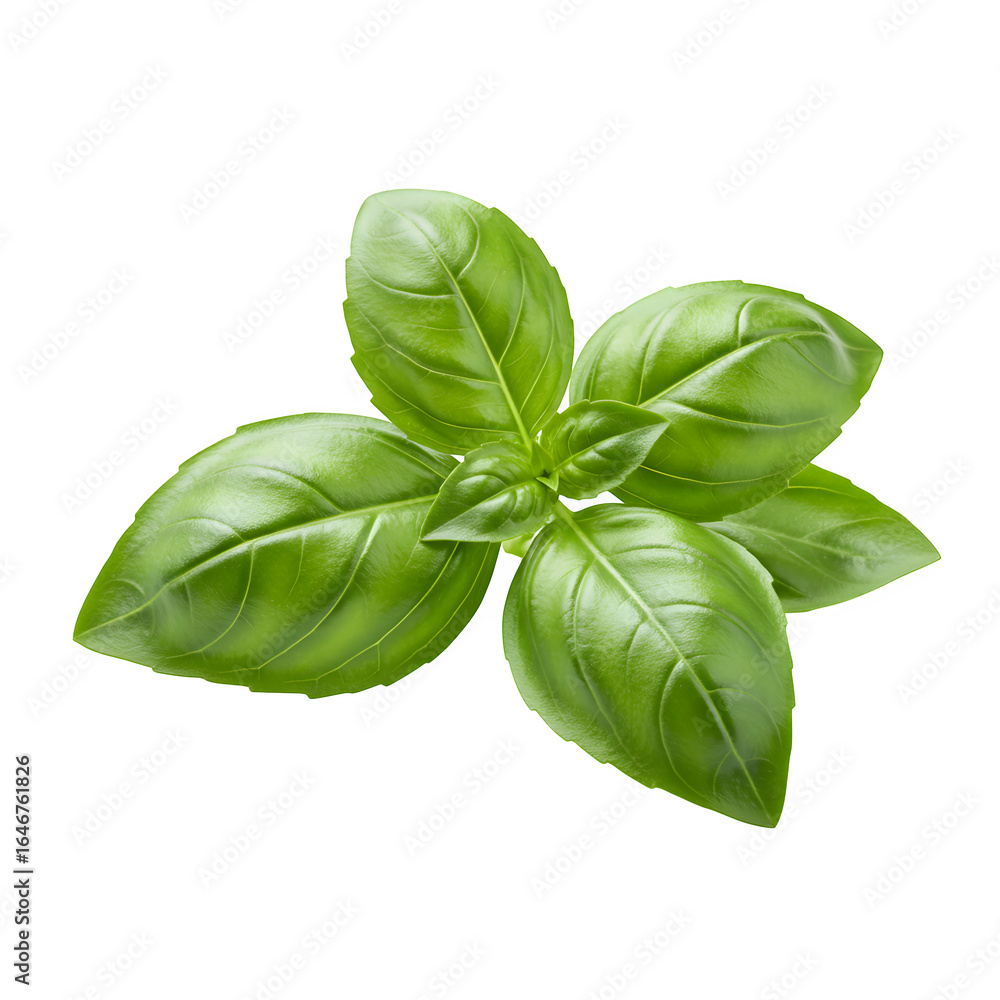 Fototapeta premium Fresh Basil Leaves, isolated on transparent background