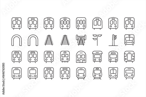 Railway and Train Transport Outline Icons Vector Collection